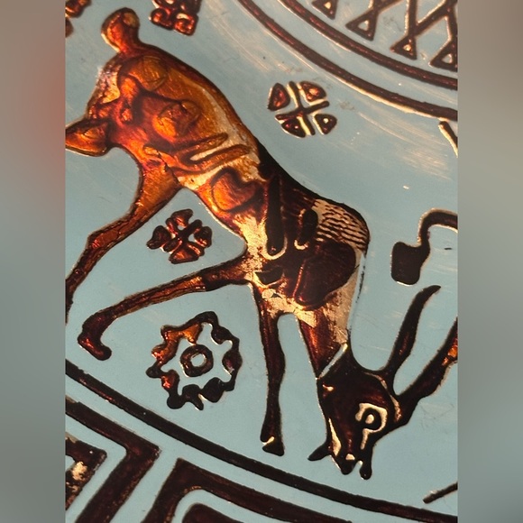 Vintage Turquoise Blue Glass Serving Bowl with Animal Motif by AKCAM Fabrique - Picture 3 of 7